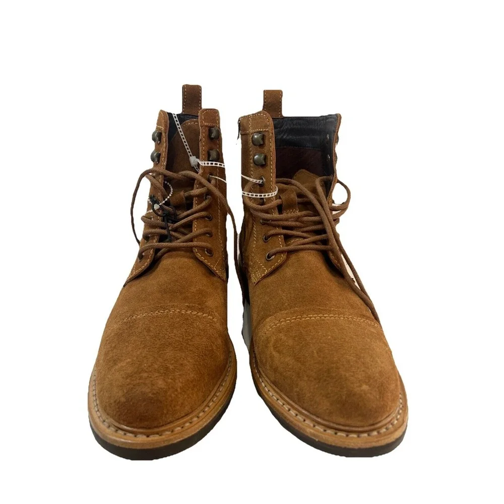 Frye Russell Mens Tan Leather Suede Cap Boots FR41606 Lace‎ Zip Up Sz 9 1/2 NEW